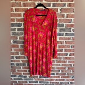 Gudrun Sjoden Red Floral Midi Dress. Size XXL